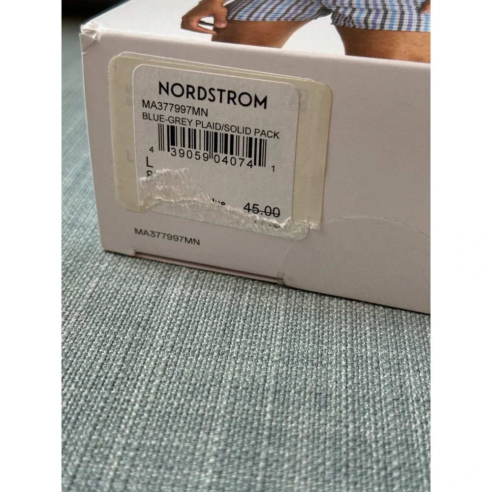 Nordstrom Rack Men Woven Boxer 3-Pack Classic Fit Blue Grey Plaid Large NEW